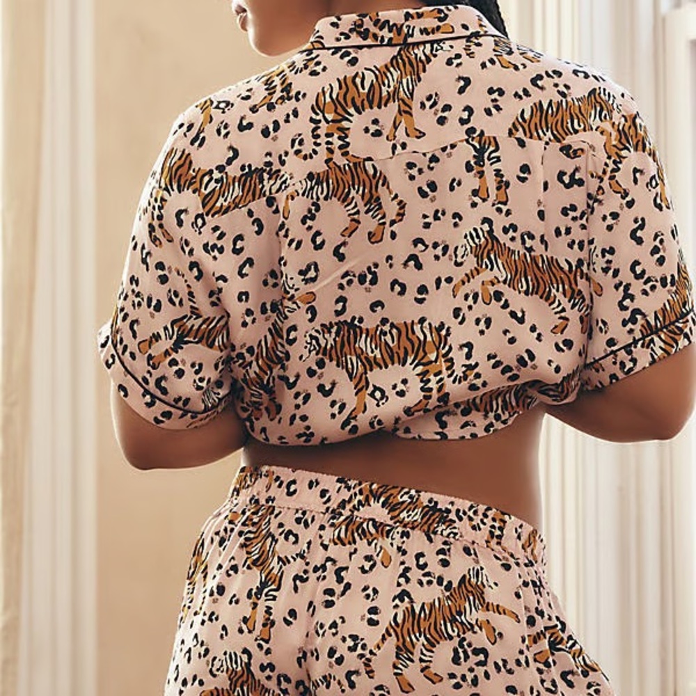 Anthropologie Tiger Silky Pajama Set